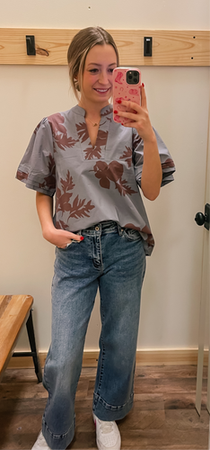Gray & Brown Floral Top