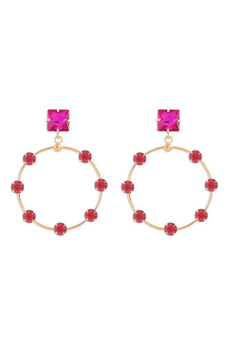 Pink Rhinestone Hoop Earrings