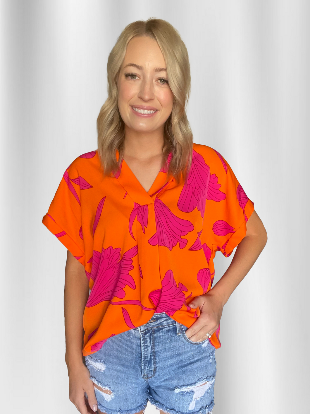 Orange & Pink Floral Top