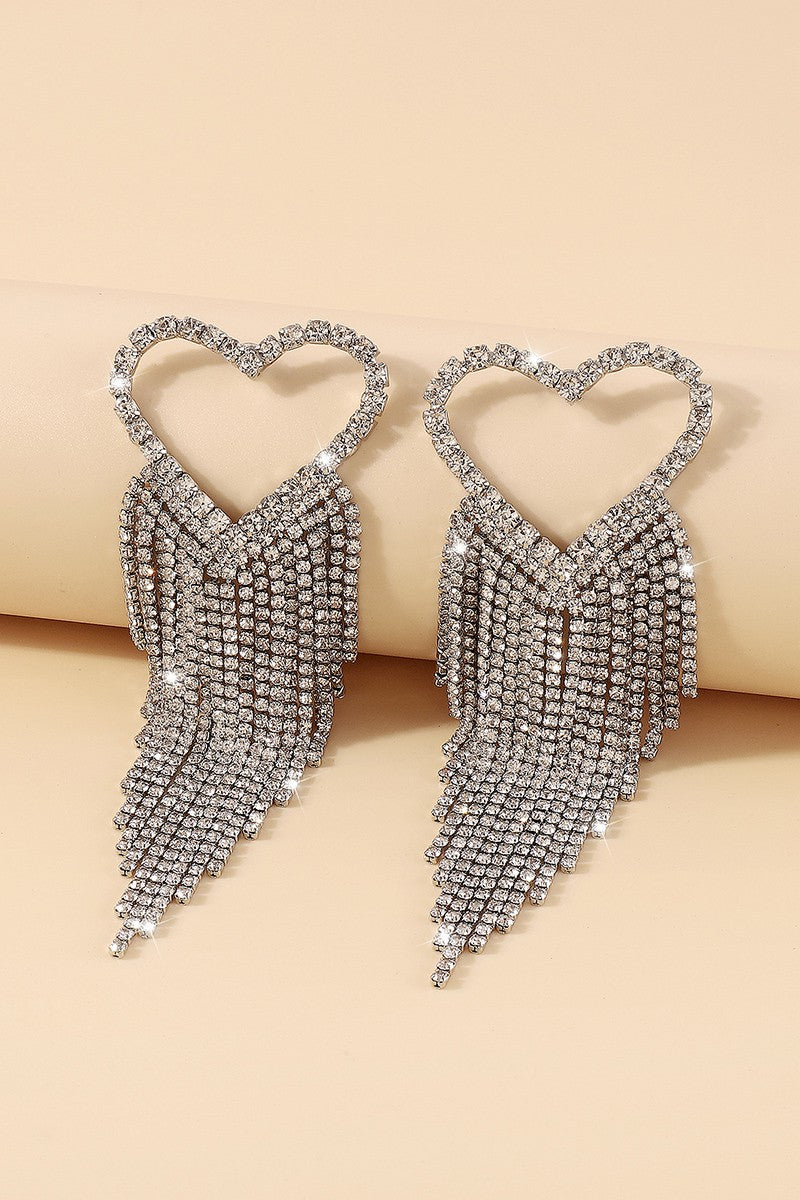 Silver Tassel Heart Earrings