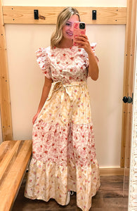 Yelloe & Pink Floral Maxi dress