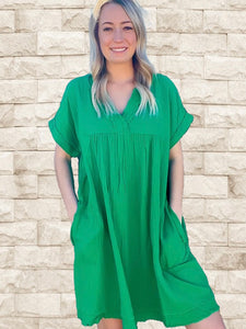 Kelly Green Linen Dress