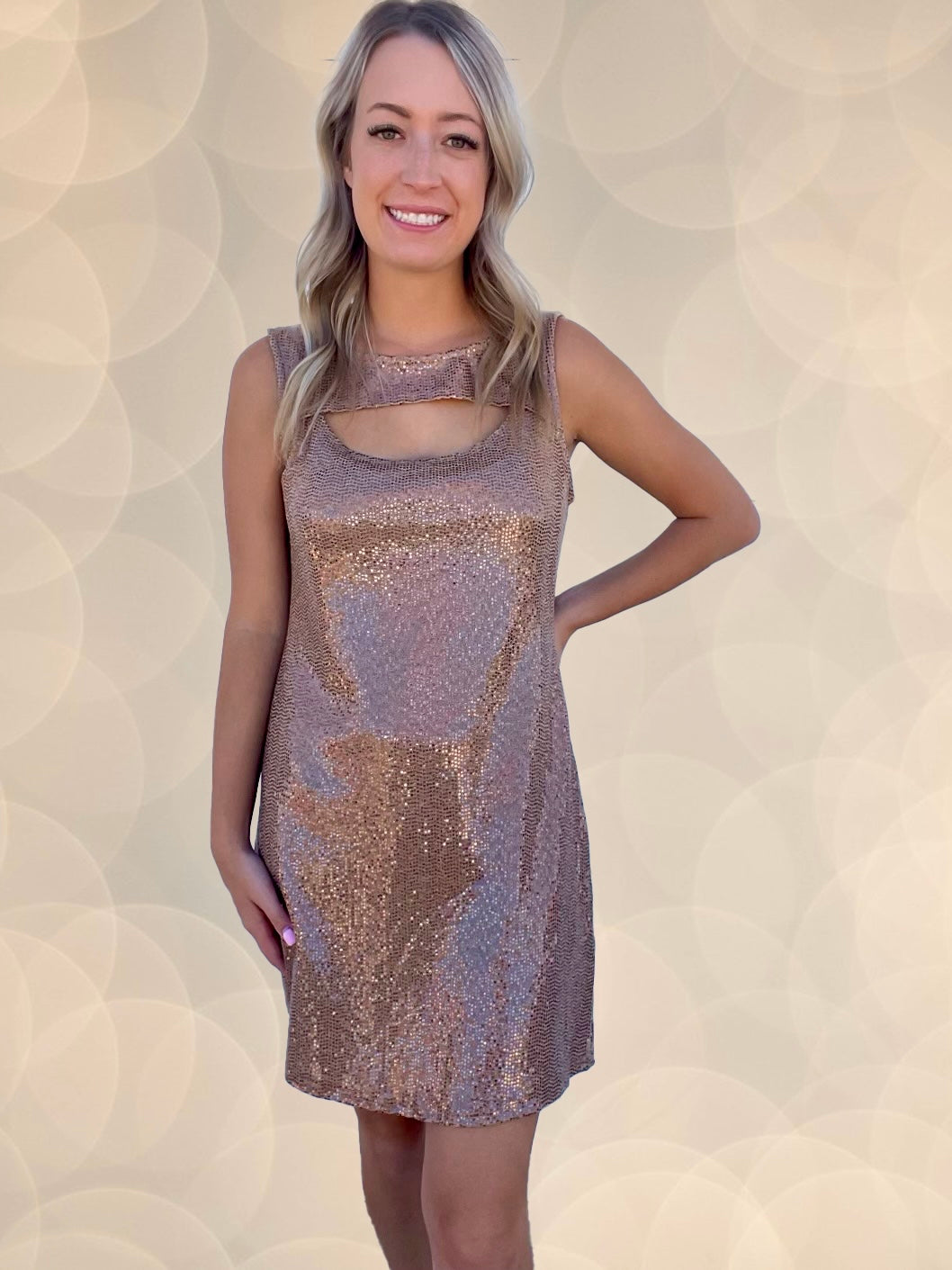 Rose Gold Sequin Cut-out Dress