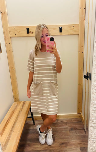 Tan Stripe Knit Dress