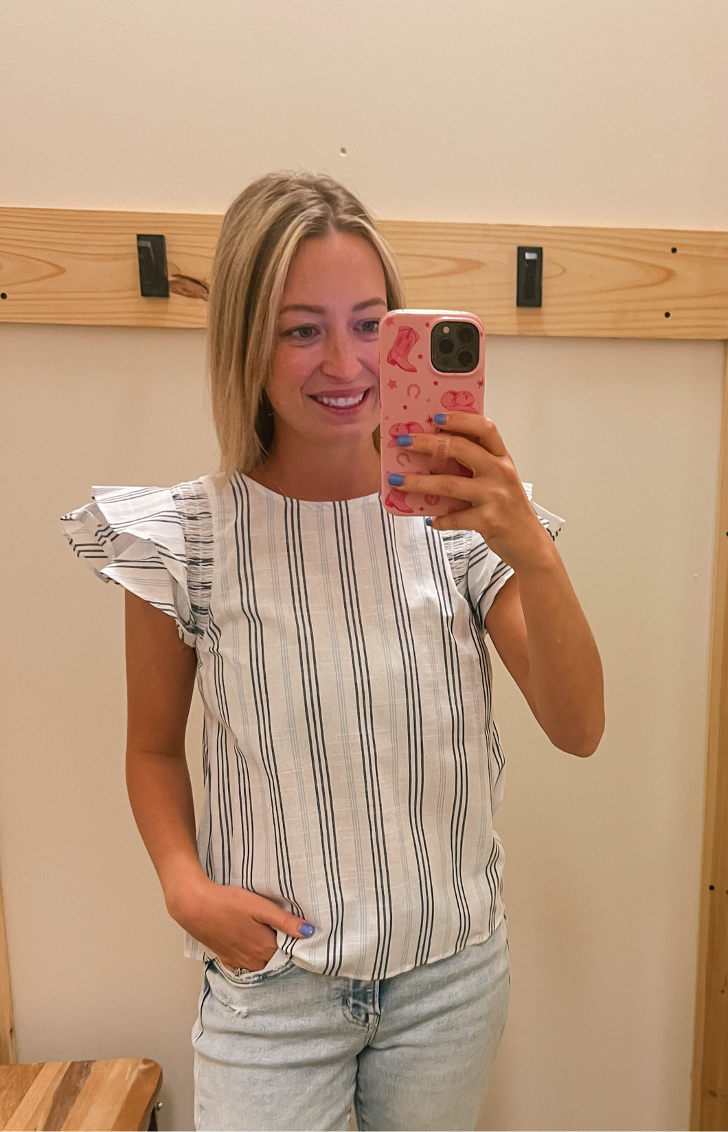 Blue Stripe Ruffle Top