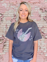 Load image into Gallery viewer, Gray Sequin Guitar Wings Tee