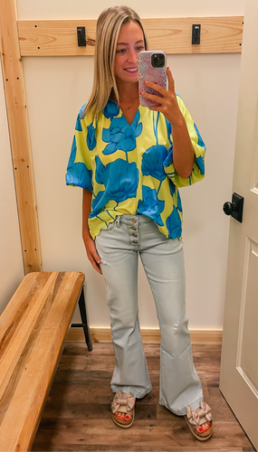 Lime & Blue Floral Top