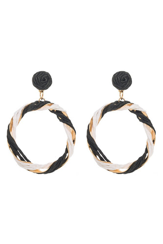 Black & White Raffia Hoop Earrings