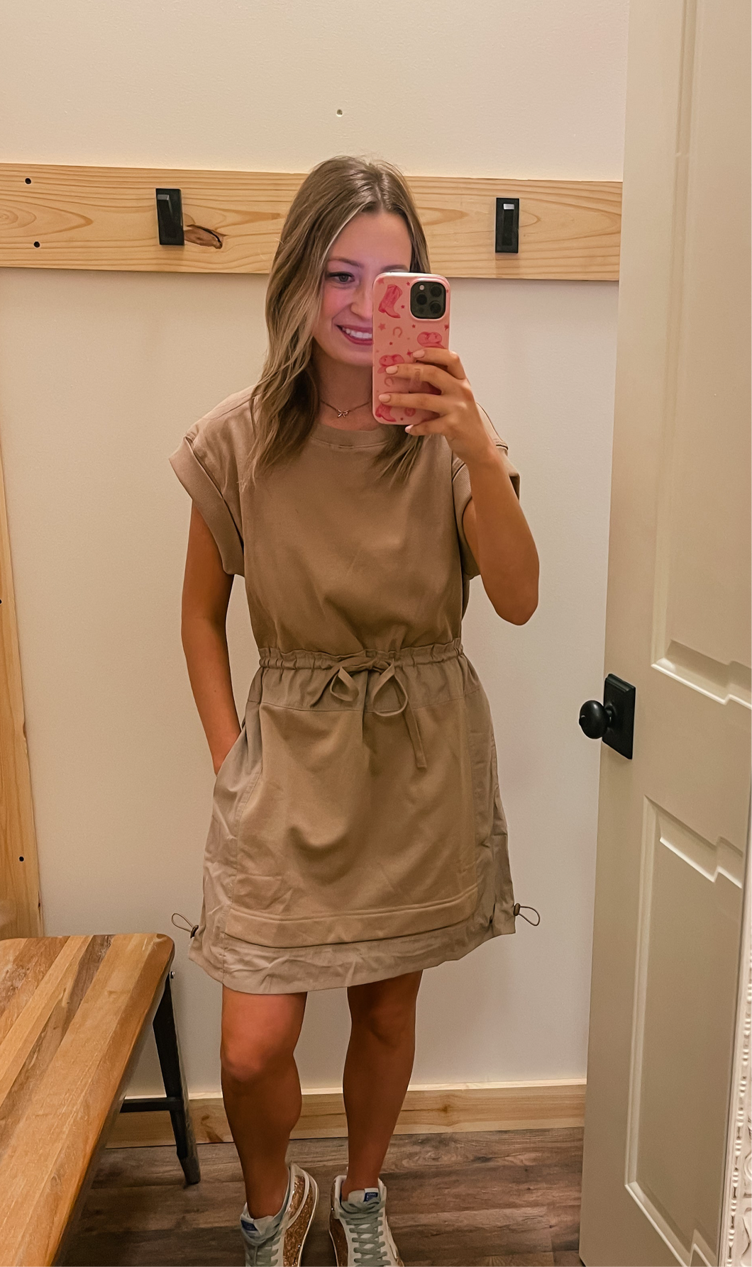 Khaki Drawstring Dress