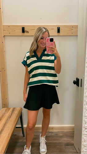 Green Stripe Collared Top