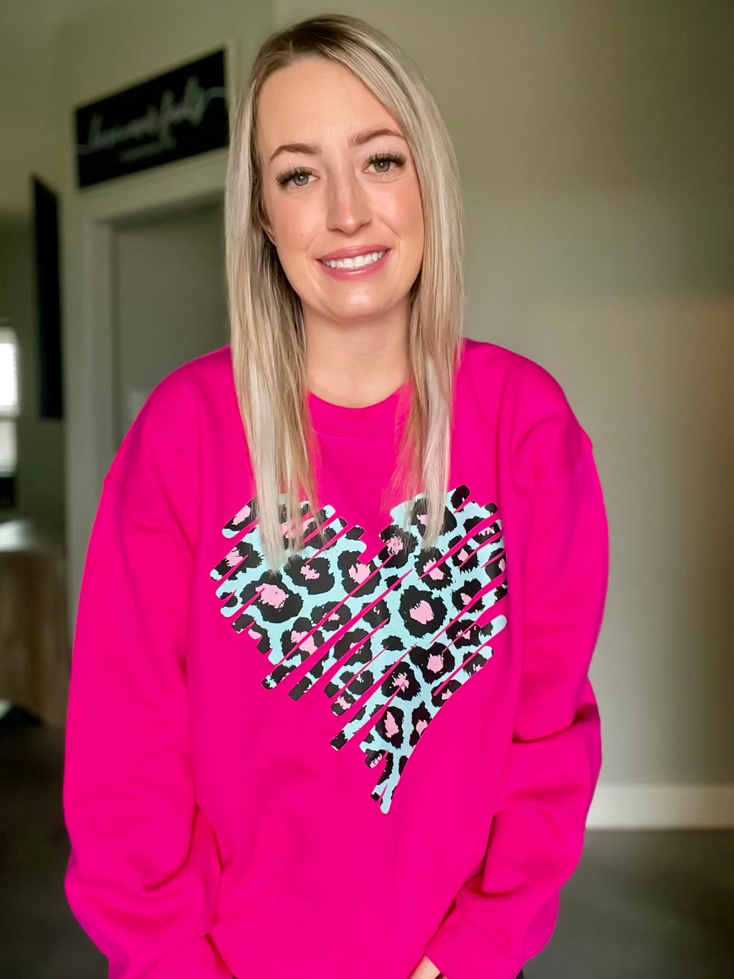 Pink Leopard Heart Sweatshirt