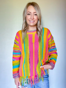 Bright Multi Color Fringe Sweater