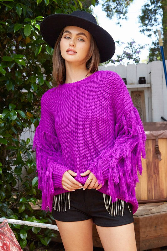 Bright Purple Fringe Sweater