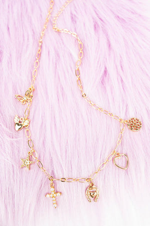Gold Pearl Cross Charm Necklace