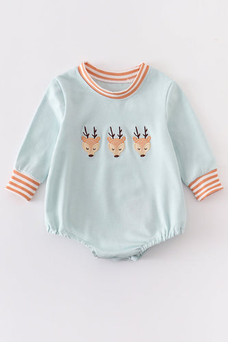 Blue & Camel Stripe Deer Romper