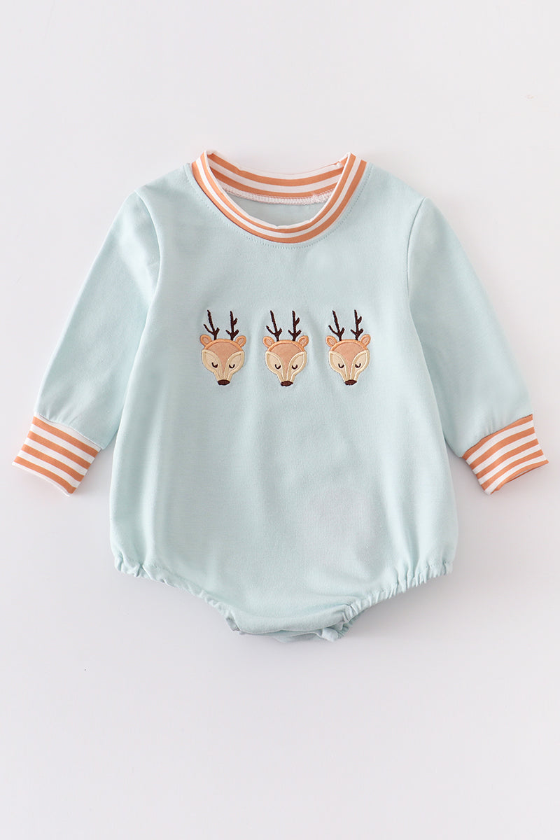 Blue & Camel Stripe Deer Romper