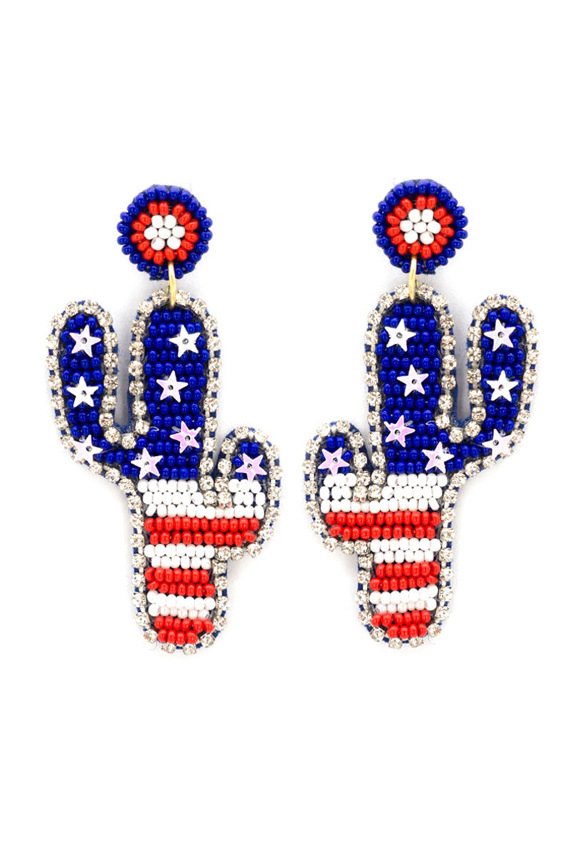 Patriotic Cactus Beaded Earrings