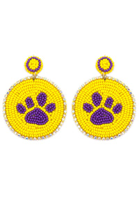 Purple Paw Print Beaded Earrings