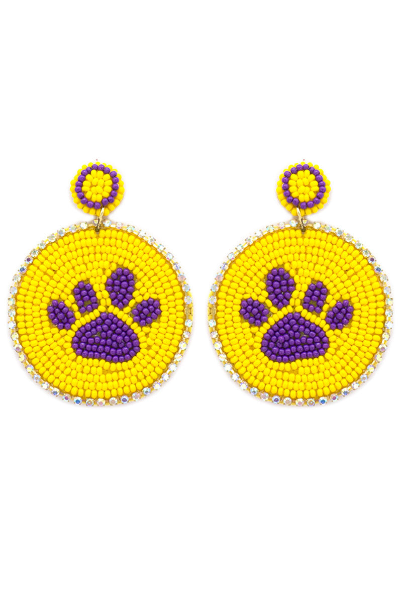 Purple Paw Print Beaded Earrings