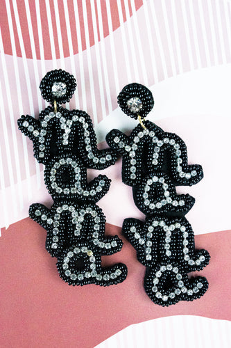 Black MAMA Beaded Earrings