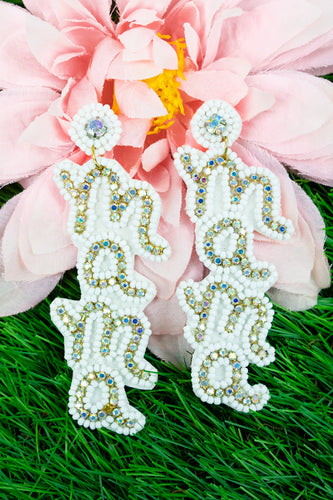 White MAMA Beaded Earrings