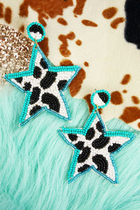 Turquoise Cow Print Star Beaded Earrings
