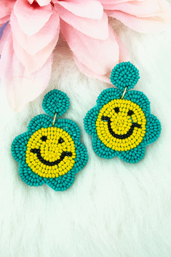 Turquoise Smiley Face Flower Beaded Earrings