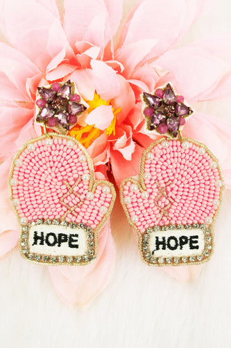 Pink Beaded Hope Boxing Glove Earrings