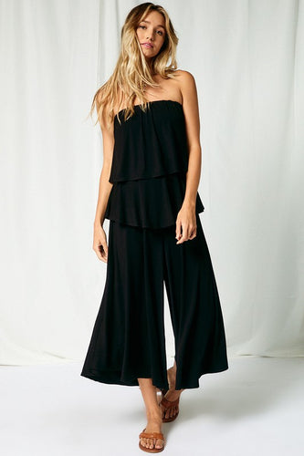 Black Strapless Wide Leg Romper