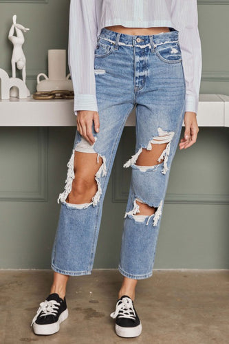 High Rise Boyfriend Destructed Jeans