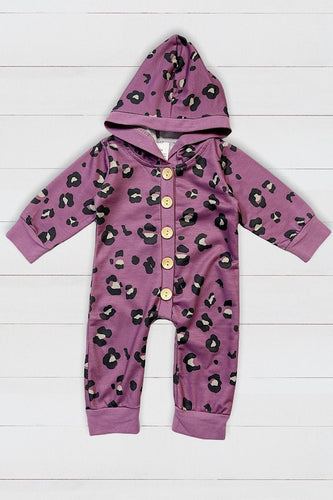 Purple Leopard Hooded Baby Romper