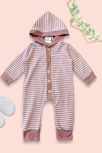 Mauve Stripe Hooded Baby Romper