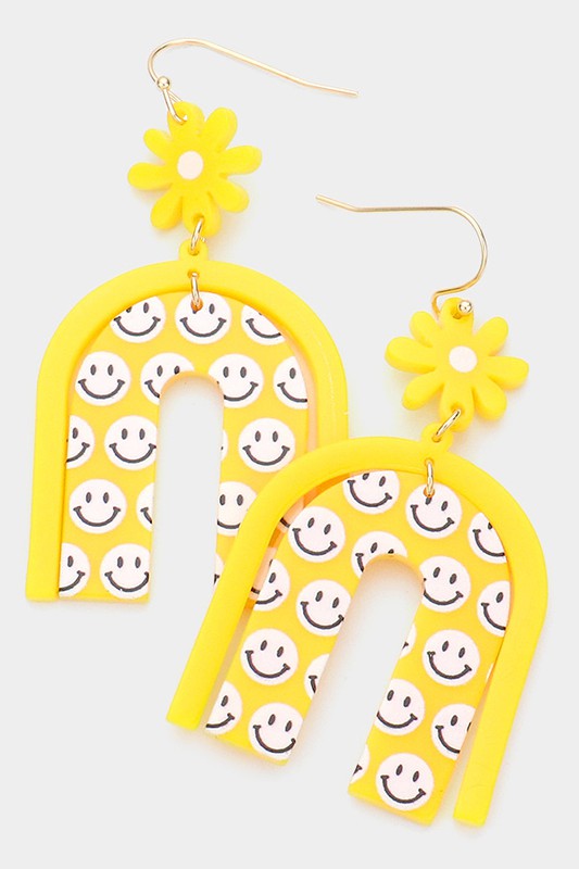 Yellow Smiley Face Arch Earrings