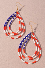 Load image into Gallery viewer, Red, White &amp; Blue Beaded Hoop Earrings