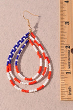 Load image into Gallery viewer, Red, White &amp; Blue Beaded Hoop Earrings