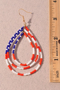 Red, White & Blue Beaded Hoop Earrings