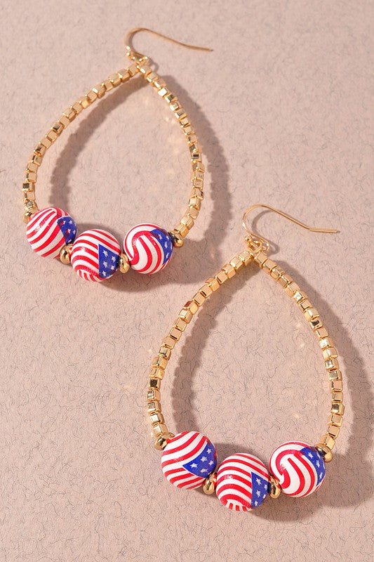 Patriotic Flag Gold Hoop Earrings