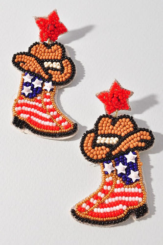 Patriotic Beaded Cowboy Boots Earrings