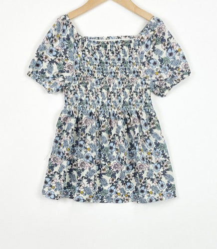 Kids Blue Floral Smocked Top