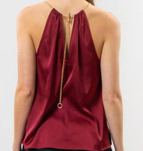 Load image into Gallery viewer, Wine Satin Halter w/ Chain Detail
