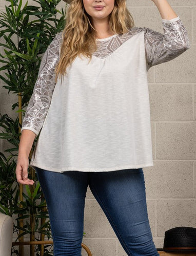 Plus Size Ivory Sequin Contrast Top