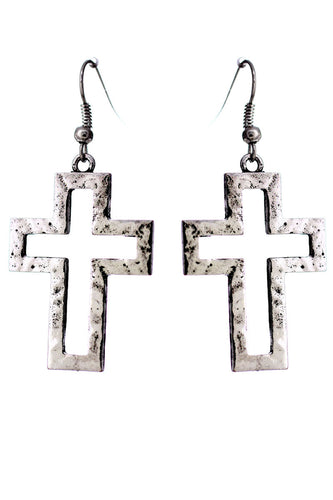 Silvertone Cutout Cross Earrings