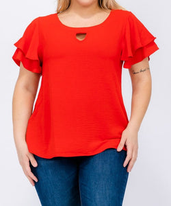 Red Keyhole Ruffle Top