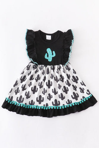 Turquoise & Black Ruffle Cactus Dress