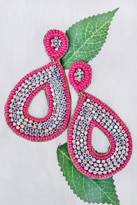 Hot Pink & Silver Beaded Earrings