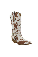 Load image into Gallery viewer, Brown &amp; White Cow Print Western Boots