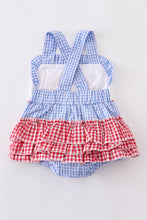 Load image into Gallery viewer, Blue &amp; Red Gingham Patriotic Romper