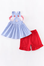 Load image into Gallery viewer, Blue &amp; Red Gingham Patriotic Short Set