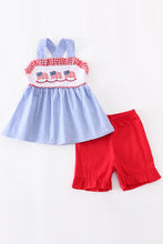 Load image into Gallery viewer, Blue &amp; Red Gingham Patriotic Short Set