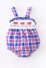 Load image into Gallery viewer, Plaid Patriotic Baby Bubble Romper
